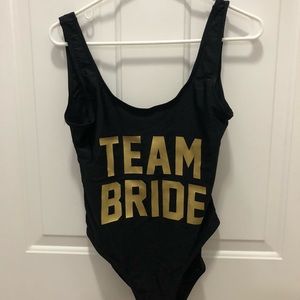 Team Bride Black and Gold One Pice Swim SZ M